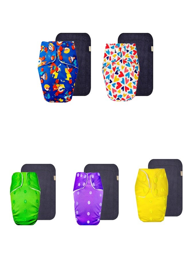 Dumbledo Premium Cloth Diaper with Black Insert (Pack of 5) | Dry Feel and Comfortable | Reusable & Washable | Adjustable Snaps | Worry-Free Diapering | 3 Months - 3 Years | Unisex Baby - Image 1