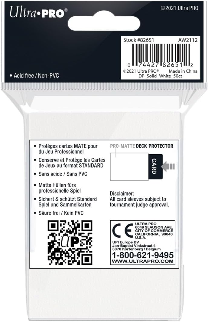 Ultra Pro Pro-Matte Deck Protector Sleeves for Card Games - 50 Count, Standard Size (66mm x 91mm), White - Image 2