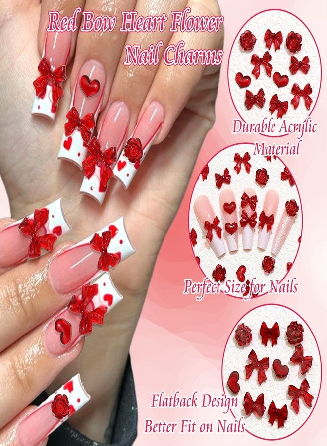 BELICEY 150Pcs Bow Nail Charms Assorted Red Acrylic Bow Heart Flower Charms for Nails 3D Cute Kawaii Nail Jewelry Decoration for Women Manicure DIY Crafts Accessories for Valentine‘s Day - Image 4
