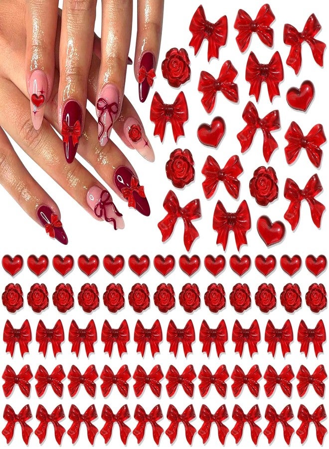 BELICEY 150Pcs Bow Nail Charms Assorted Red Acrylic Bow Heart Flower Charms for Nails 3D Cute Kawaii Nail Jewelry Decoration for Women Manicure DIY Crafts Accessories for Valentine‘s Day - Image 1