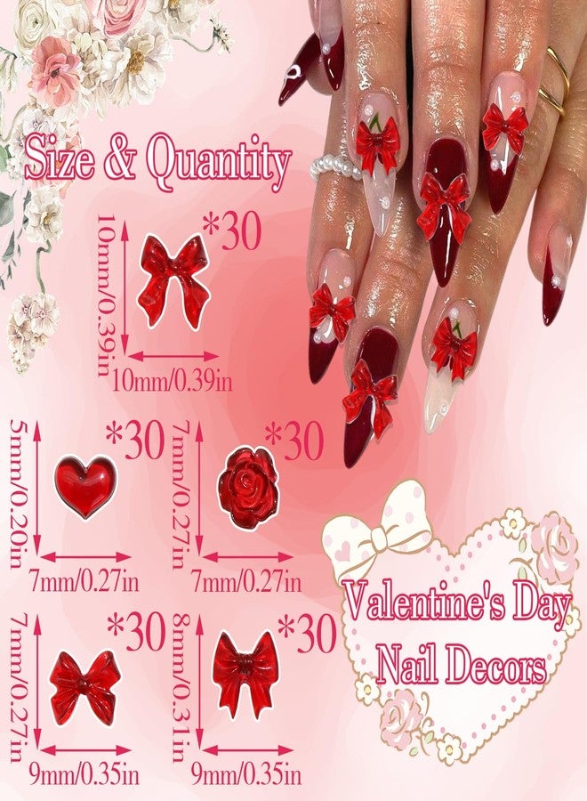 BELICEY 150Pcs Bow Nail Charms Assorted Red Acrylic Bow Heart Flower Charms for Nails 3D Cute Kawaii Nail Jewelry Decoration for Women Manicure DIY Crafts Accessories for Valentine‘s Day - Image 2