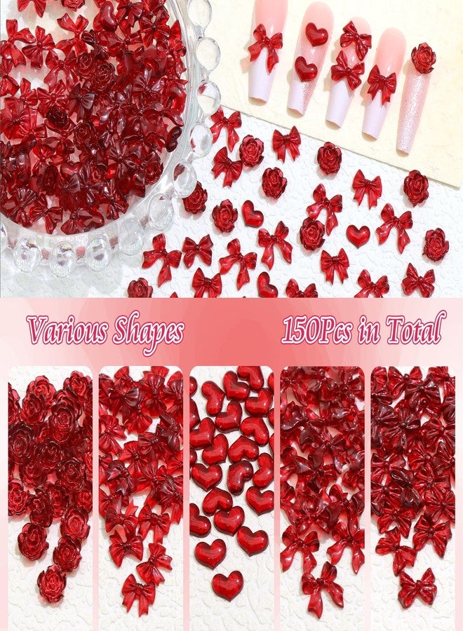 BELICEY 150Pcs Bow Nail Charms Assorted Red Acrylic Bow Heart Flower Charms for Nails 3D Cute Kawaii Nail Jewelry Decoration for Women Manicure DIY Crafts Accessories for Valentine‘s Day - Image 3