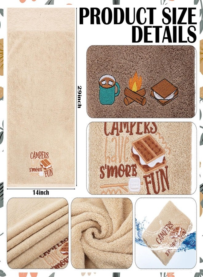 Mindsoft 2 Pack Camping Hand Towels for Bathroom 14 x 29 Inch Cotton Embroidered Farmhouse Camping Bathroom Decor Decorative Campfire Cocoa Camper Gift for Drying, Home and Hotel Decor - Image 2