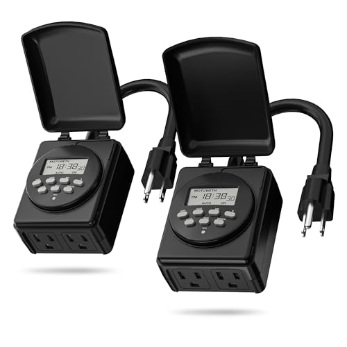 BN-LINK 7 Day Outdoor Heavy Duty Digital Programmable Timer, Outdoor Timer Outlet Waterproof, 2 Grounded Electrical Outlets for Christmas Lights, ETL Listed（2 Pack） - Image 1