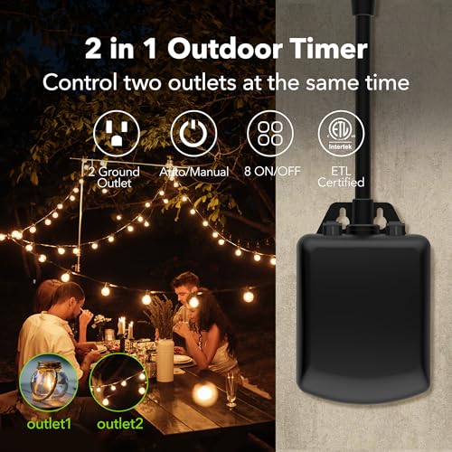 BN-LINK 7 Day Outdoor Heavy Duty Digital Programmable Timer, Outdoor Timer Outlet Waterproof, 2 Grounded Electrical Outlets for Christmas Lights, ETL Listed（2 Pack） - Image 2