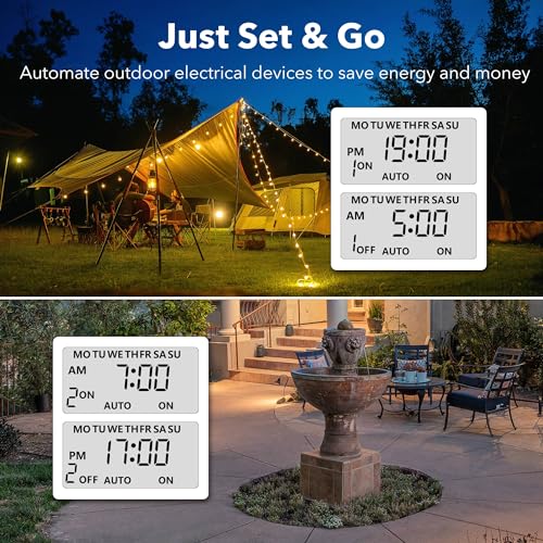 BN-LINK 7 Day Outdoor Heavy Duty Digital Programmable Timer, Outdoor Timer Outlet Waterproof, 2 Grounded Electrical Outlets for Christmas Lights, ETL Listed（2 Pack） - Image 5