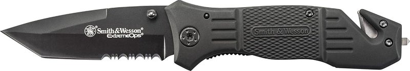 Smith & Wesson سكين قابل للطي من الفولاذ المقاوم للصدأ عالي الكربون SWFR2S بطول 8 بوصات مع شفرة مسننة بطول 3.3 بوصة ونقطة تانتو ومقبض من الألمنيوم للاستخدام الخارجي والتكتيكي والبقاء اليومي - Image 1