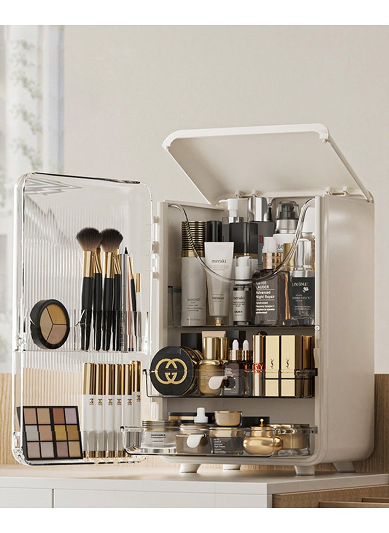 CityRiya-Long Makeup Organizer, Skincare Organizer, Cosmetic Storage Organizer,  Cosmetic Display Case,  Beauty Products Brushes Storage Case Desk Organizer, White Makeup Case for Vanity Bathroom Countertop  - Image 1