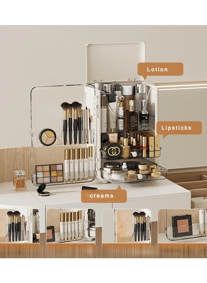 CityRiya-Long Makeup Organizer, Skincare Organizer, Cosmetic Storage Organizer,  Cosmetic Display Case,  Beauty Products Brushes Storage Case Desk Organizer, White Makeup Case for Vanity Bathroom Countertop  - Image 3
