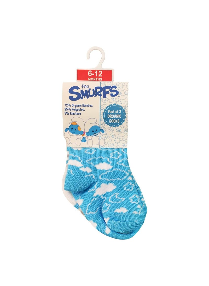 THE SMURFS Smurf Bamboo Cotton Sock - Printed (Pack Of 2) - Cyan/Grey 6-12M  - Image 1