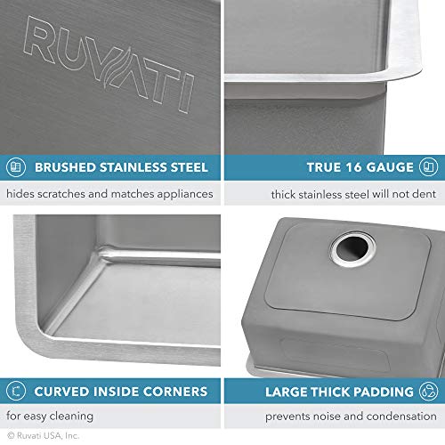 Ruvati 20-inch Undermount Bar Prep Kitchen Sink - 16 Gauge Stainless Steel Kitchen Sink Single Bowl with Brushed Finish hides scratches, Easy-to-Clean Undermount Sinks - RVM5020 - Image 4