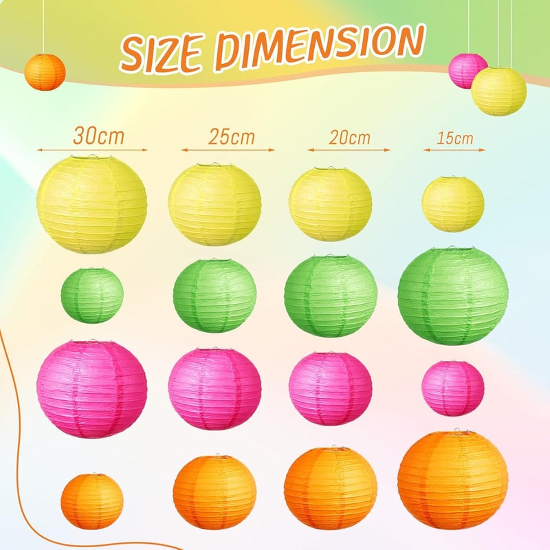 Riakrum Riakrum 16 Pcs Neon Birthday Party Decorations Colorful Paper Lanterns Mixed Size 6 8 10 12 Chinese Hanging Lanterns for Party Wedding Home Decorations Supplies  - Image 2