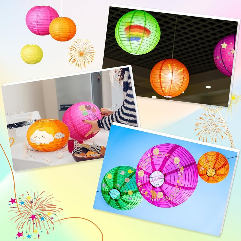 Riakrum Riakrum 16 Pcs Neon Birthday Party Decorations Colorful Paper Lanterns Mixed Size 6 8 10 12 Chinese Hanging Lanterns for Party Wedding Home Decorations Supplies  - Image 5