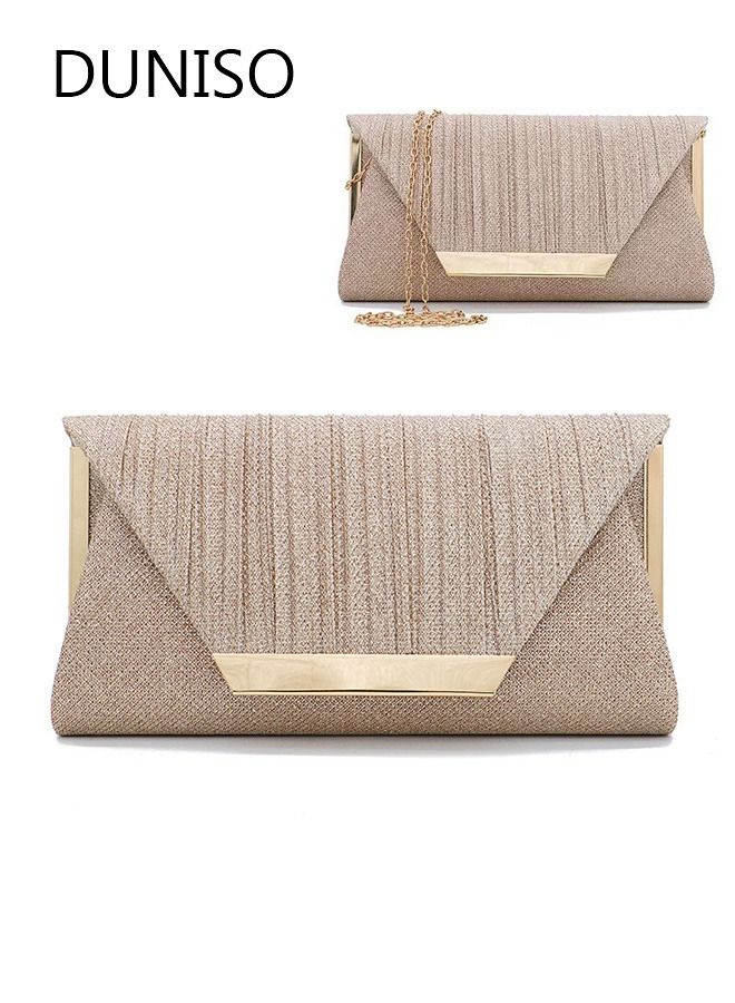DUNISO Women Shiny Glitter Evening Clutch Envelope Handbag Chain Purse for Wedding Formal Cocktail Party - Image 1