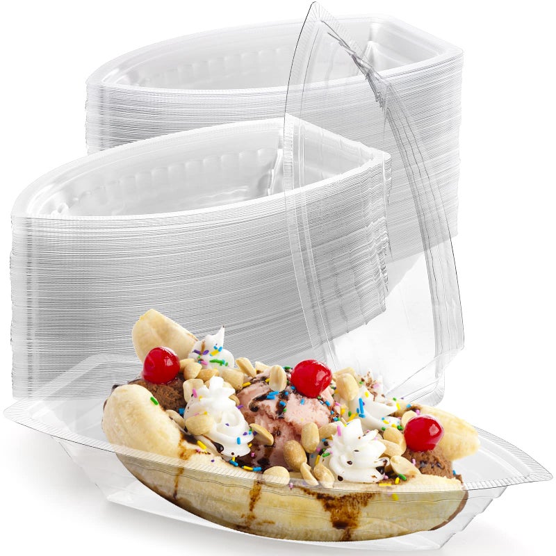 ZEAYEA 120 Pack Banana Split Boat Plate 12 oz Disposable Plastic Food Boats Food Grade Ice Cream Sundae Serving Bowls for Snack Salad Chip Dessert Bowls for Party Restaurants Home
