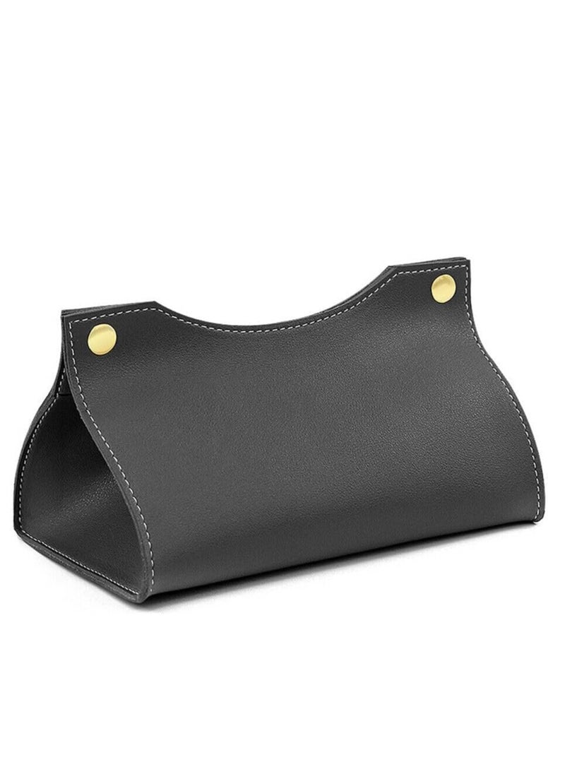 Decorhills Leather Tissue Box Rectangle | Long Tissue Box Cover | Tissue Box Holder | Faux Leather Tissue Box Cover Rectangular | Tissue Holder for Bathroom | Car Tissue Holder (Black)  - Image 1