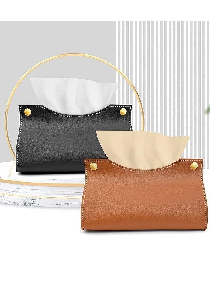Decorhills Leather Tissue Box Rectangle | Long Tissue Box Cover | Tissue Box Holder | Faux Leather Tissue Box Cover Rectangular | Tissue Holder for Bathroom | Car Tissue Holder (Black)  - Image 2