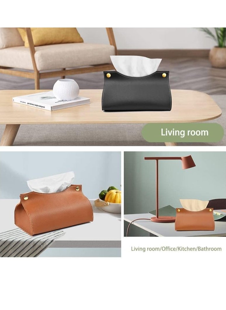 Decorhills Leather Tissue Box Rectangle | Long Tissue Box Cover | Tissue Box Holder | Faux Leather Tissue Box Cover Rectangular | Tissue Holder for Bathroom | Car Tissue Holder (Black)  - Image 3
