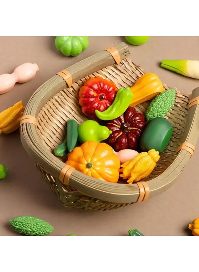 Okra 3pcs Rustic Miniature Basket With Artificial Vegetables Realistic Green DIY Party Decoration - Image 1