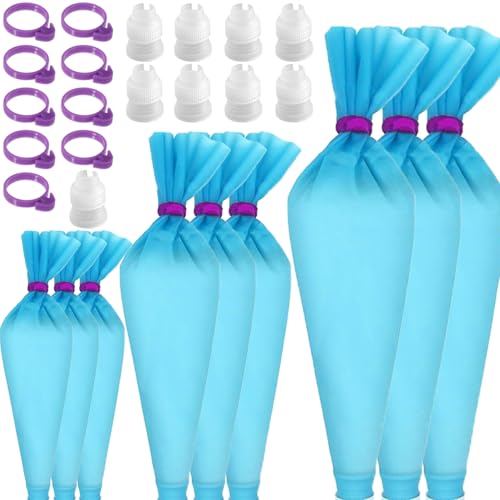 GEMLON Reusable Piping Bags Set – Silicone Pastry Bag, Icing Bag for Cake Decorating – Baking Tools Kit with 3X (12’’+14’’+16’’) Bags, 9 Tip Couplers, 9 Frosting Bag Ties, Cupcake Decorations Supplies - Image 1