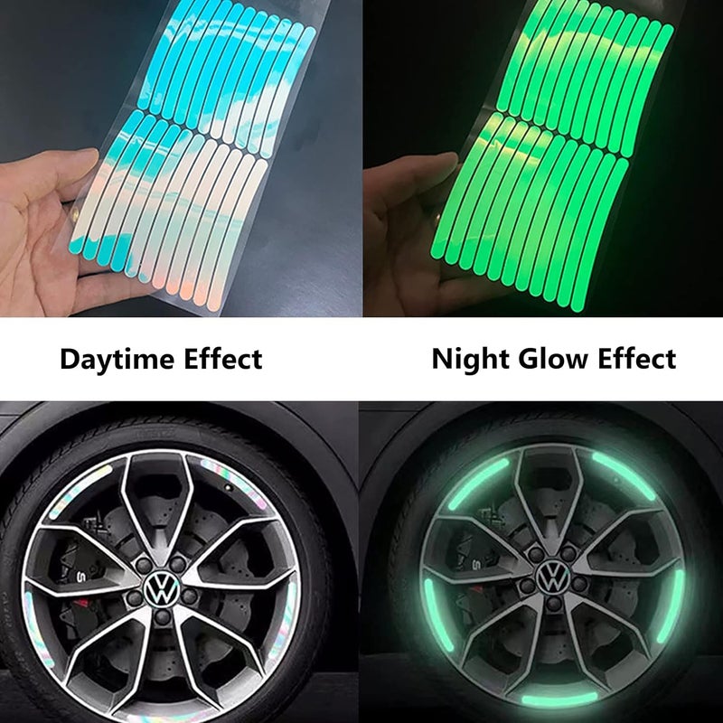 MeeTo 20 pcs 3D Reflective Wheel Tire Rim Stripe Sticker for Car Motorcycle Bike Bicycle Night Safety Decals Universal Anti-Scratch Multicolor Reflective Rim Stickers, 20 Stripes, Polyvinyl Chloride - Image 2