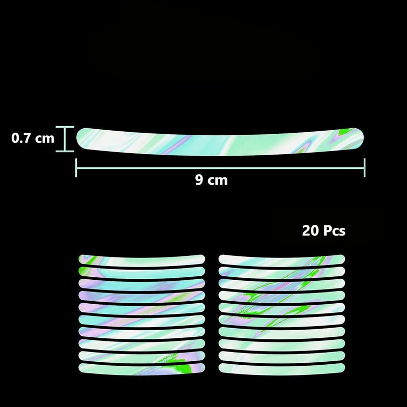 MeeTo 20 pcs 3D Reflective Wheel Tire Rim Stripe Sticker for Car Motorcycle Bike Bicycle Night Safety Decals Universal Anti-Scratch Multicolor Reflective Rim Stickers, 20 Stripes, Polyvinyl Chloride - Image 4