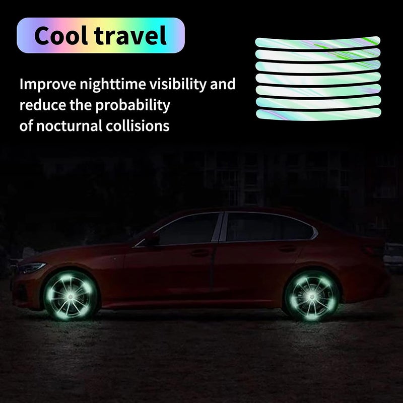 MeeTo 20 pcs 3D Reflective Wheel Tire Rim Stripe Sticker for Car Motorcycle Bike Bicycle Night Safety Decals Universal Anti-Scratch Multicolor Reflective Rim Stickers, 20 Stripes, Polyvinyl Chloride - Image 3