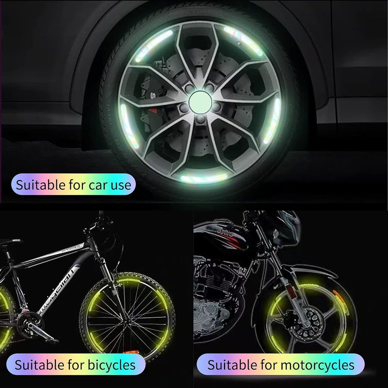 MeeTo 20 pcs 3D Reflective Wheel Tire Rim Stripe Sticker for Car Motorcycle Bike Bicycle Night Safety Decals Universal Anti-Scratch Multicolor Reflective Rim Stickers, 20 Stripes, Polyvinyl Chloride - Image 5