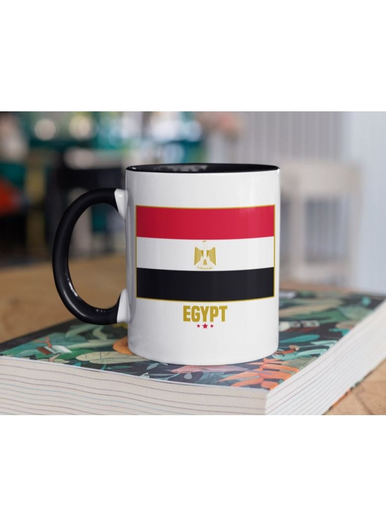 Egypt Flag Coffee Mug, Black Handle White Ceramic