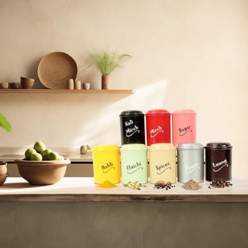 Clazkit مجموعة علب توابل بلاستيكية من Clazkit مكونة من 8 عبوات (كل منها 300 مل) | حاوية توابل خالية من BPA | منظم مطبخ بعلب متعددة الألوان للماسالا والسكر والمرچ والحلدي، قد يختلف اللون - Image 5