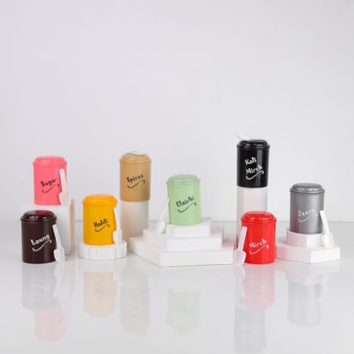 Clazkit مجموعة علب توابل بلاستيكية من Clazkit مكونة من 8 عبوات (كل منها 300 مل) | حاوية توابل خالية من BPA | منظم مطبخ بعلب متعددة الألوان للماسالا والسكر والمرچ والحلدي، قد يختلف اللون - Image 4