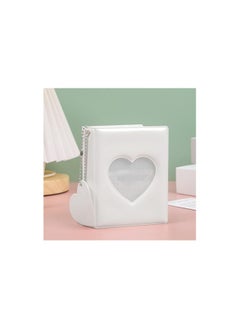 Generic 3 Inch Photocard Holder Book Mini Photo Al Mirror-like Photocard Binder Small Photo Card Book Love Heart Hollow Photocard ID Holder with Love Heart Pendant 32 Pockets,White  - Image 1