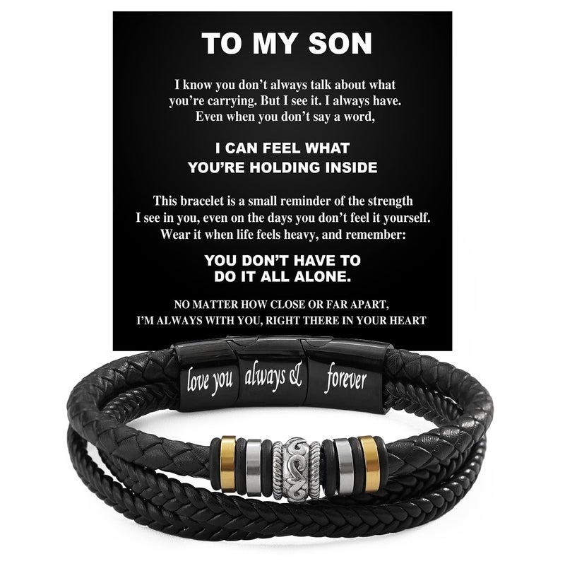Larvincy To My Son Bracelet From Mom And Dad With Heartfelt Message & Elegant Box, Son Jewelry Gifts From Mother Father, Bracelets For Men On Birthday, Wedding, Father Day, Christmas & More - Image 1