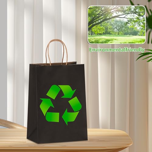 Joybe 50 Pack 5.95x3.25x8 Inch Small Black Paper Bags with Handles Bulk, Kraft Paper Gift Bags for Birthday Party Favors Grocery Retail Shopping Business Goody Merchandise Craft Blank Sacks (50pcs) - Image 4