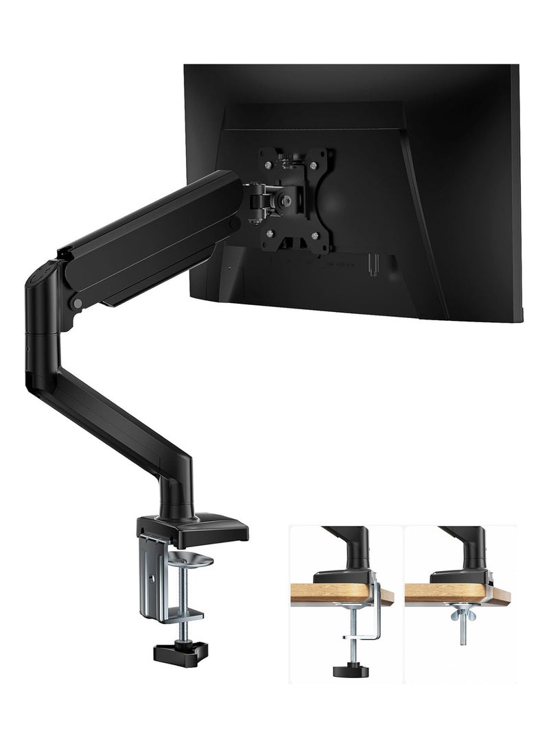 Single Monitor Mount, Gas Spring Monitor Arm for 17-34 inch Screens, Adjustable Computer Monitor Stand up to 26.4lbs, with Clamp and Grommet Base, Mounting Holes 75 and 100mm - Image 1