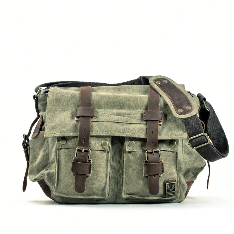 Mukawa Cloth Bag Retro Canvas With Crazy Horse Leather Messenger Bag For Men And Women Single Shoulder Casual Shoulder Bag - Image 1