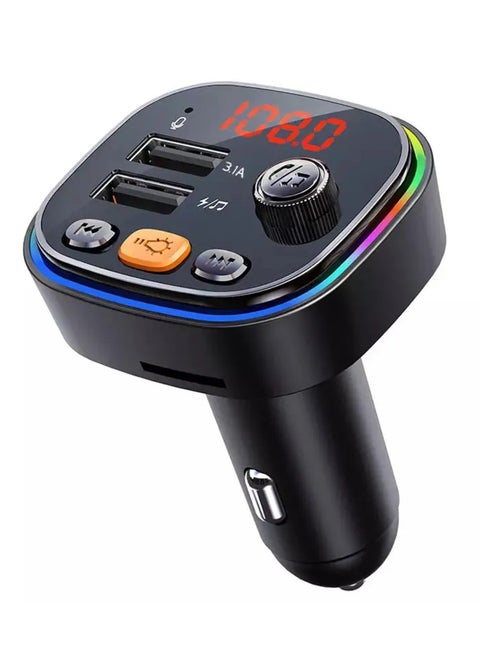 جهاز إرسال FM بتقنية بلوتوث 5.0 للسيارة، محول بلوتوث للسيارة مع شاحن سيارة بمنفذ USB مزدوج ومشغل MP3 يدعم بطاقة TF وقرص USB، إضاءة خلفية LED بـ 7 ألوان، مكالمات بدون استخدام اليدين