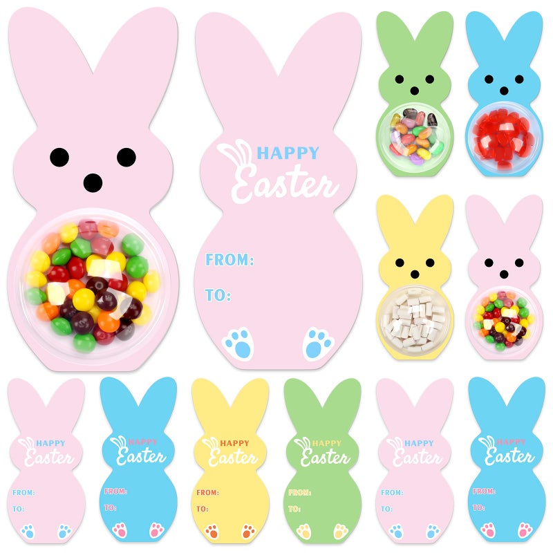 KJX 24 Pack Easter Cards for Kids Classroom, DIY Bunny Design Easter Candy Cards with Plastic Domes, Easter Party Favors for School Holiday Celebrations Gifts and Craft Activities - Image 1