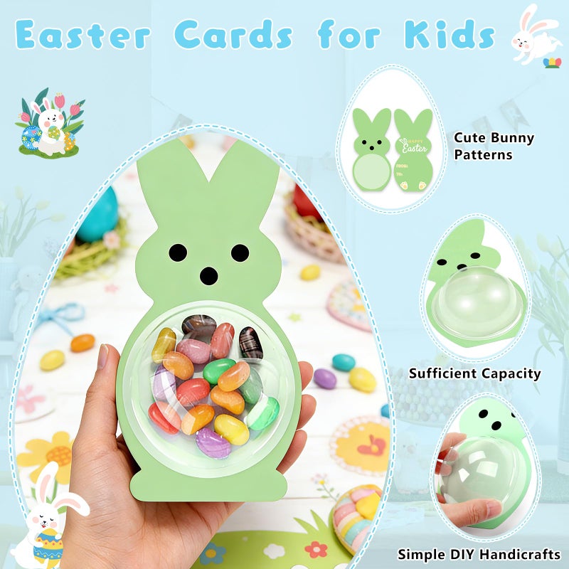 KJX 24 Pack Easter Cards for Kids Classroom, DIY Bunny Design Easter Candy Cards with Plastic Domes, Easter Party Favors for School Holiday Celebrations Gifts and Craft Activities - Image 3