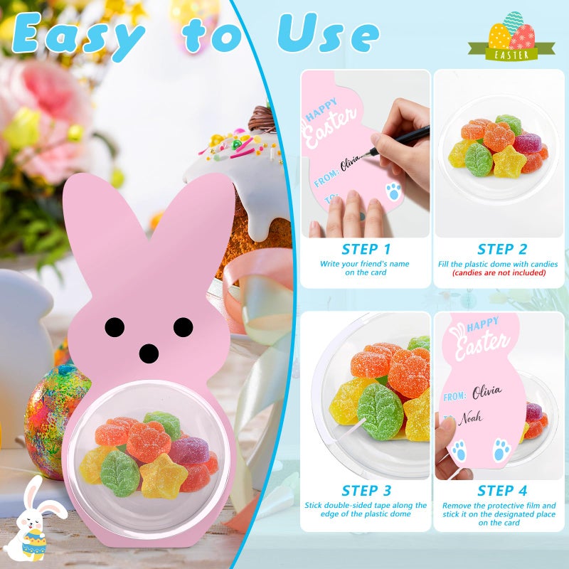 KJX 24 Pack Easter Cards for Kids Classroom, DIY Bunny Design Easter Candy Cards with Plastic Domes, Easter Party Favors for School Holiday Celebrations Gifts and Craft Activities - Image 5