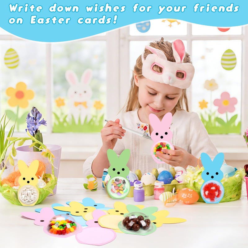 KJX 24 Pack Easter Cards for Kids Classroom, DIY Bunny Design Easter Candy Cards with Plastic Domes, Easter Party Favors for School Holiday Celebrations Gifts and Craft Activities - Image 4