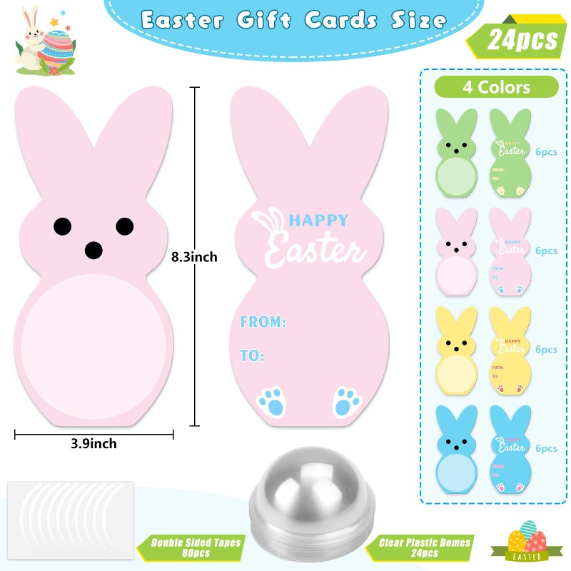 KJX 24 Pack Easter Cards for Kids Classroom, DIY Bunny Design Easter Candy Cards with Plastic Domes, Easter Party Favors for School Holiday Celebrations Gifts and Craft Activities - Image 2