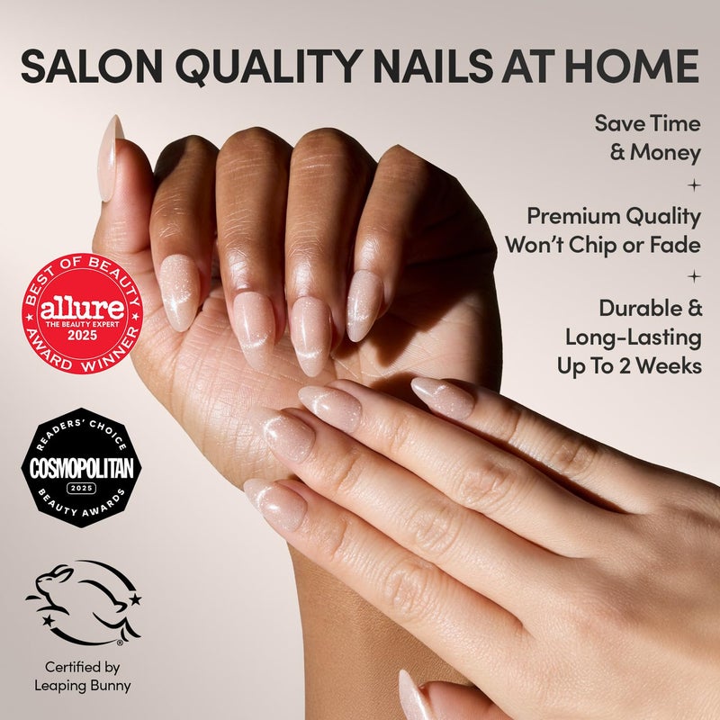 Glamnetic x GLAMZILLA Press On Nails - NOT YOUR CINDER-ELLA | Short Almond Nude Fake Nails with Velvet French Tip Effect, Salon Quality Wedding Nails | 15 Sizes - 30 Nail Kit with Glue - Image 2
