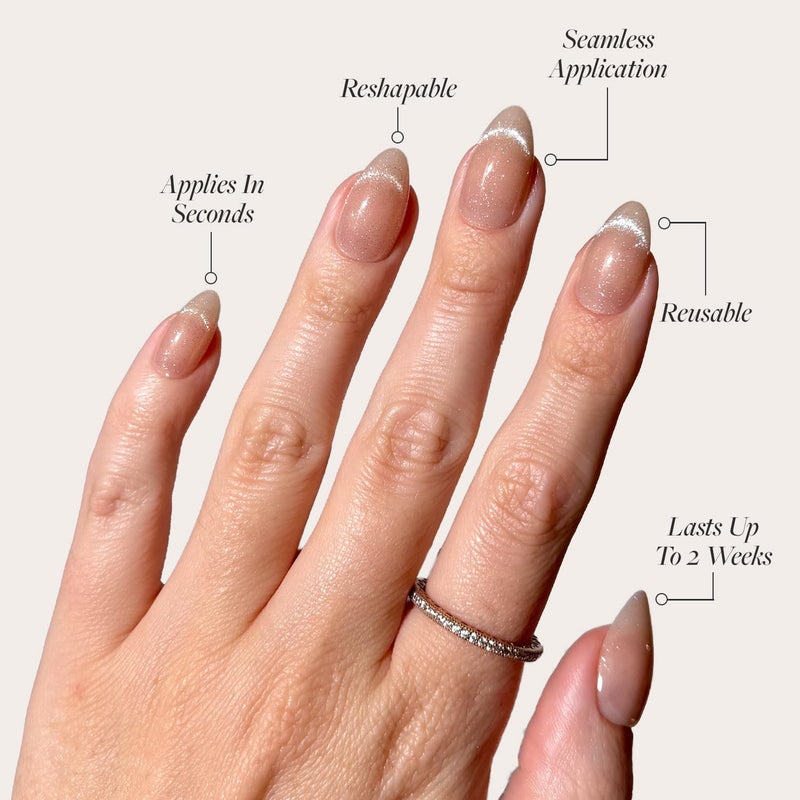 Glamnetic x GLAMZILLA Press On Nails - NOT YOUR CINDER-ELLA | Short Almond Nude Fake Nails with Velvet French Tip Effect, Salon Quality Wedding Nails | 15 Sizes - 30 Nail Kit with Glue - Image 3