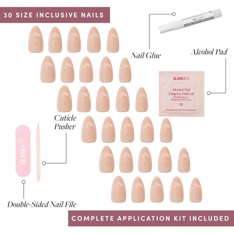 Glamnetic x GLAMZILLA Press On Nails - NOT YOUR CINDER-ELLA | Short Almond Nude Fake Nails with Velvet French Tip Effect, Salon Quality Wedding Nails | 15 Sizes - 30 Nail Kit with Glue - Image 4