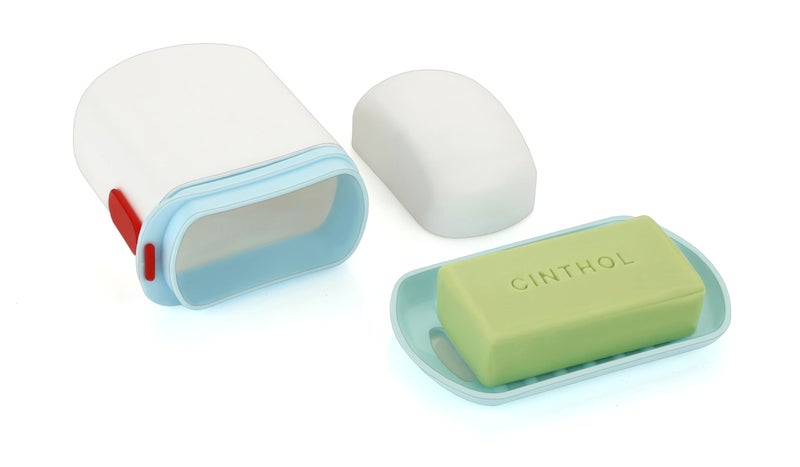 HAPPI Leakproof Travel Soap Case, Portable Plastic Soap Dish Box Cover with Draining Layer & Lid Travelling Soap Holder Bar for Bathroom Outdoor(Blue-White) - Image 1