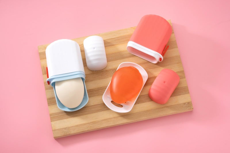 HAPPI Leakproof Travel Soap Case, Portable Plastic Soap Dish Box Cover with Draining Layer & Lid Travelling Soap Holder Bar for Bathroom Outdoor(Blue-White) - Image 5