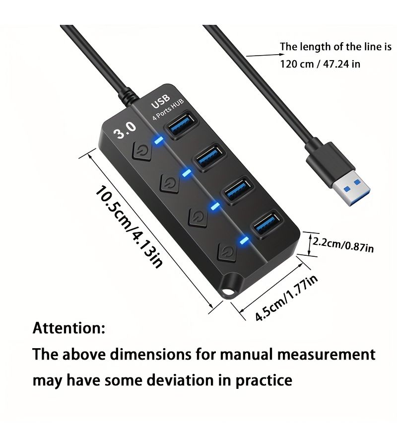 USB Extension 3.0 4-Port Diamond Hub with Switches and LED Cables - Image 2