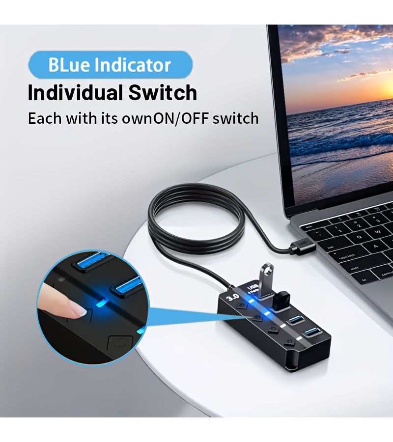 USB Extension 3.0 4-Port Diamond Hub with Switches and LED Cables - Image 3