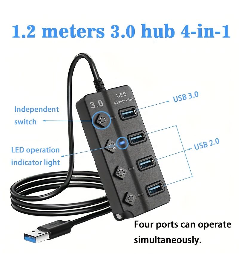 USB Extension 3.0 4-Port Diamond Hub with Switches and LED Cables - Image 5